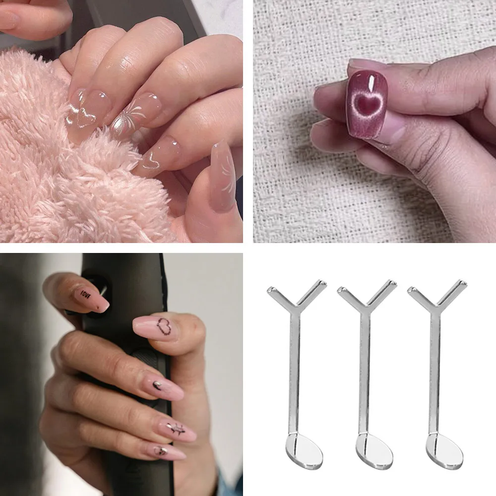 3pcs Magnetism Heart Shaped Cat Eye Magnet Portable Y-Shaped Y-Shape Clip Nail Magnet Handheld Nail Accessories