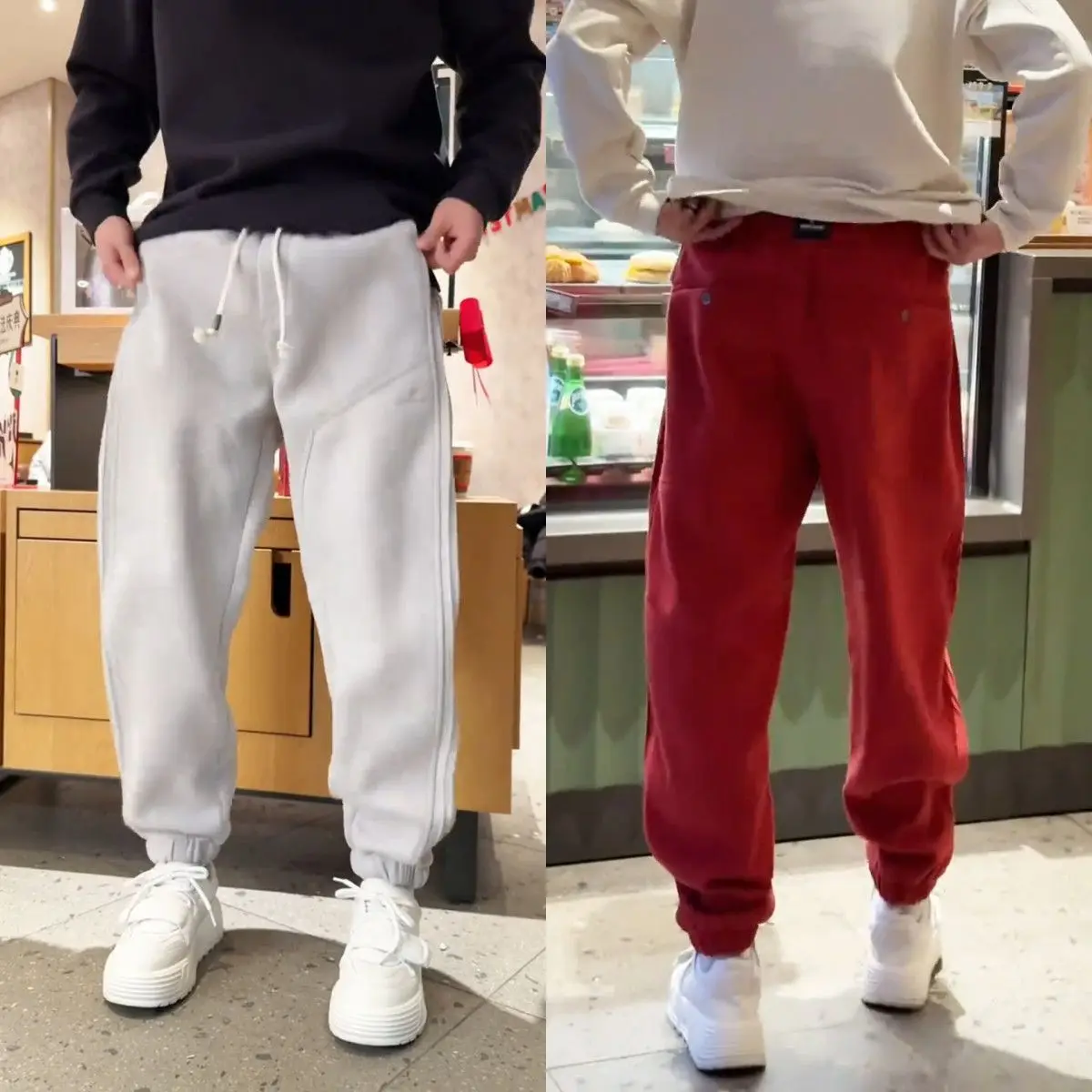 

High Quali Men's Fce Lined Winter Sport Pants Casual Trousers Loose Fit mid Waist Youth Faionable Cuffed