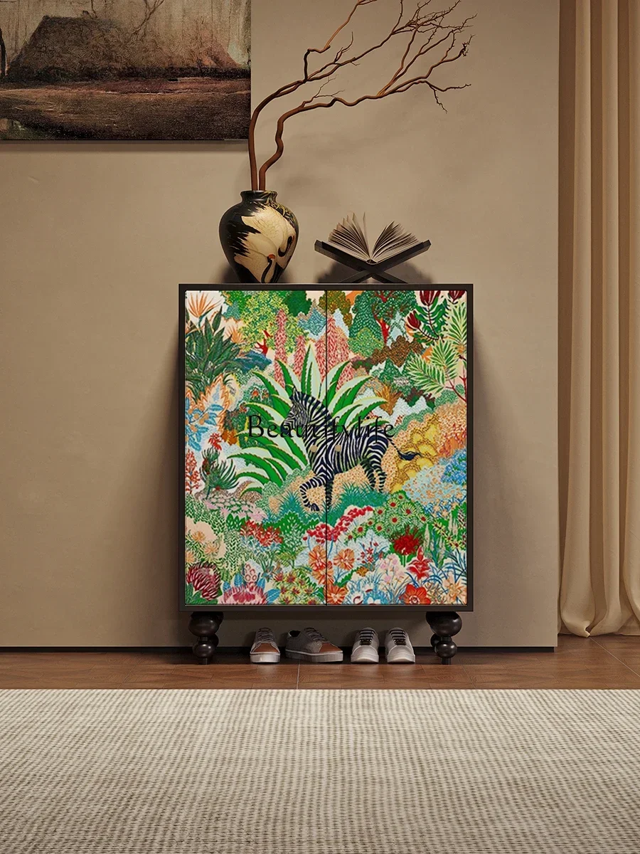 FG*French light luxury jungle zebra entrance entrance shoe cabinet entrance living room storage locker