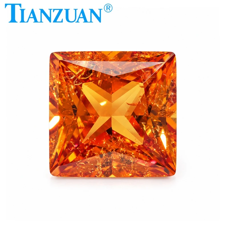 Fanta Color Lab Grown Sapphire Square Shape Princess Cut Orange Color Synthetic Corundum Visible Inclusion with AGL Certificate