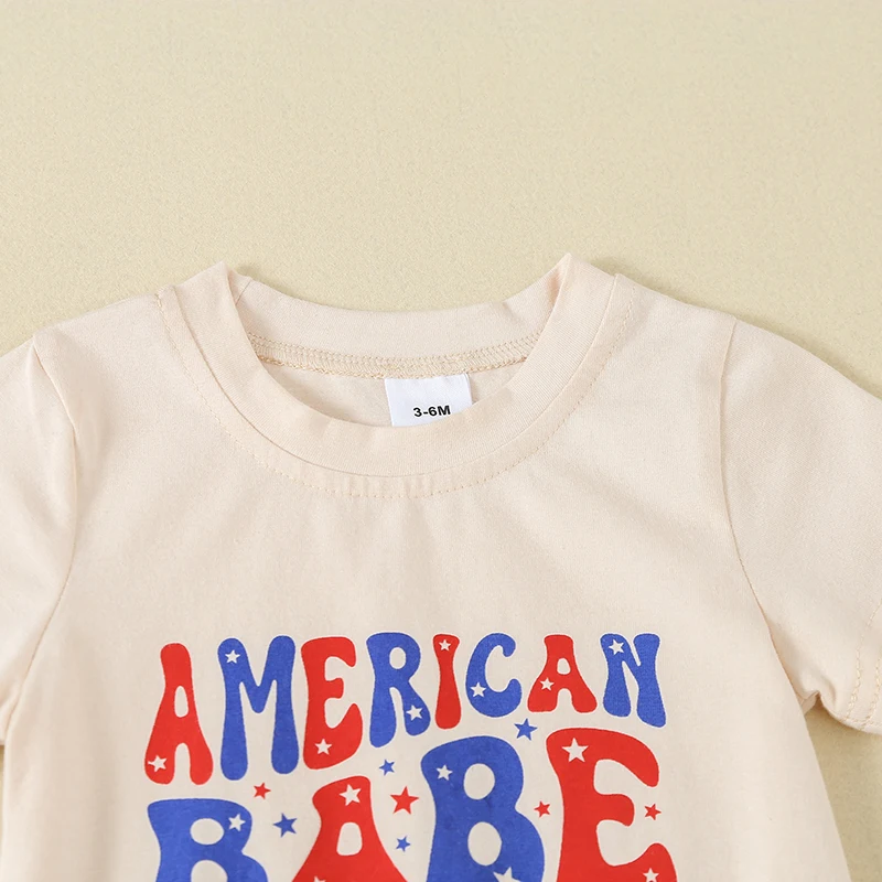 Newborn American Flag  Baby Short Sleeve Crewneck Patriotic Print Casual Romper Independence Day Jumpsuit Infant Summer