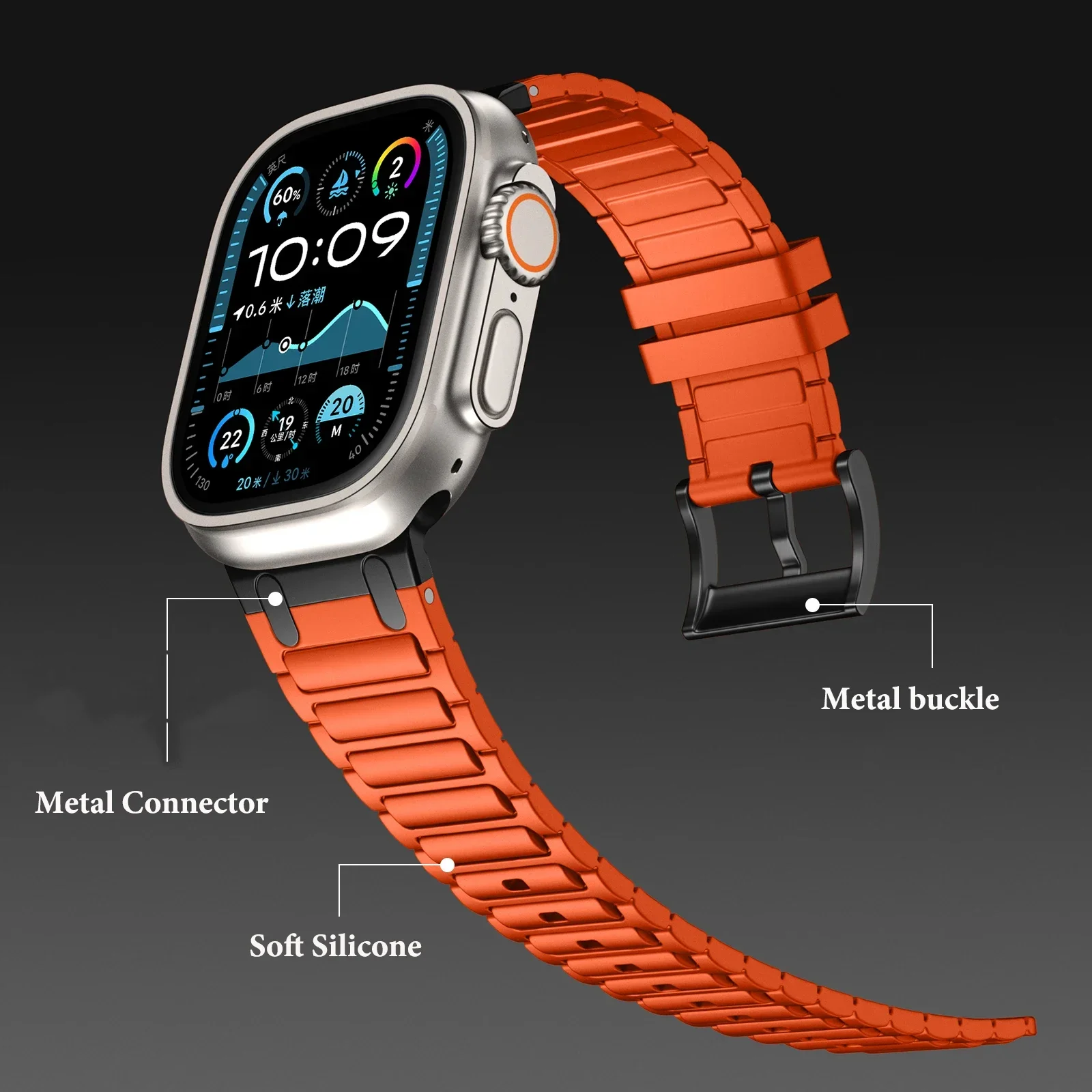 Силиконовый ремешок для Apple Watch Band Ultra 2 49 мм 10 9 8 7 46 мм 45 мм 42 мм 41 мм Модифицированный металлический разъем iWatch 6 5 SE 44 мм Correa