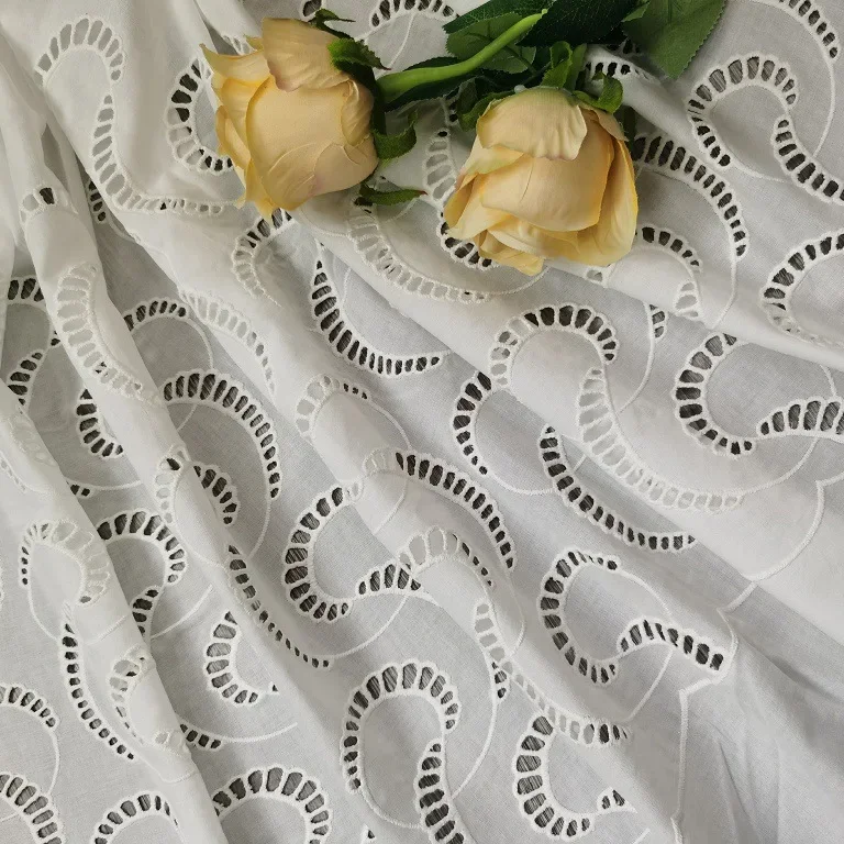100% cotton embroidered hollow-out fabric, skirt hem eyelet embroidery fabric, carved embroidery fabric, DIY sewing fabric view 4