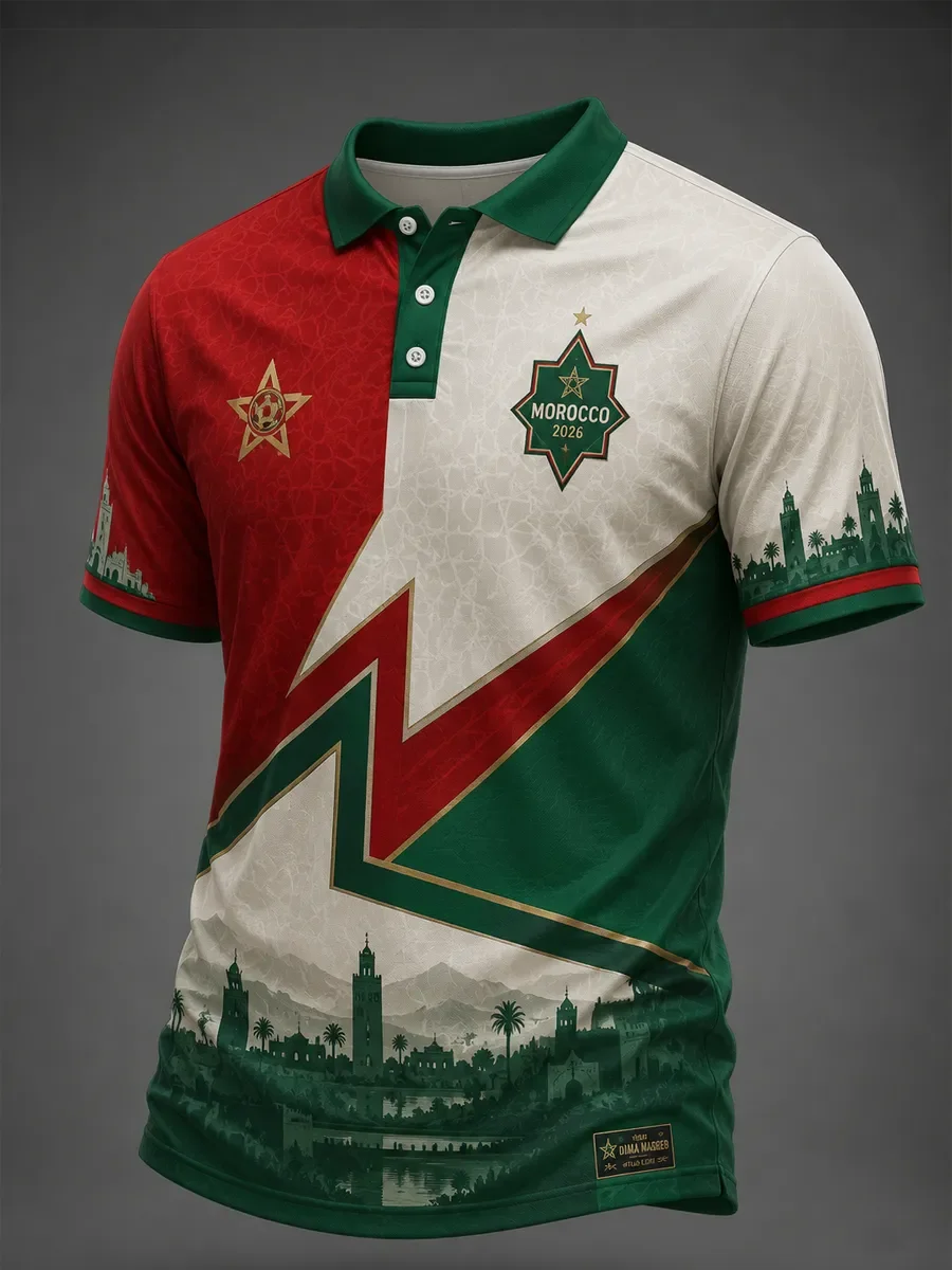 2026 Model Moroccan Fan Football Polo Shirt - 3D Print - Comfortable and Breathable - Suitable for Both Men and Women