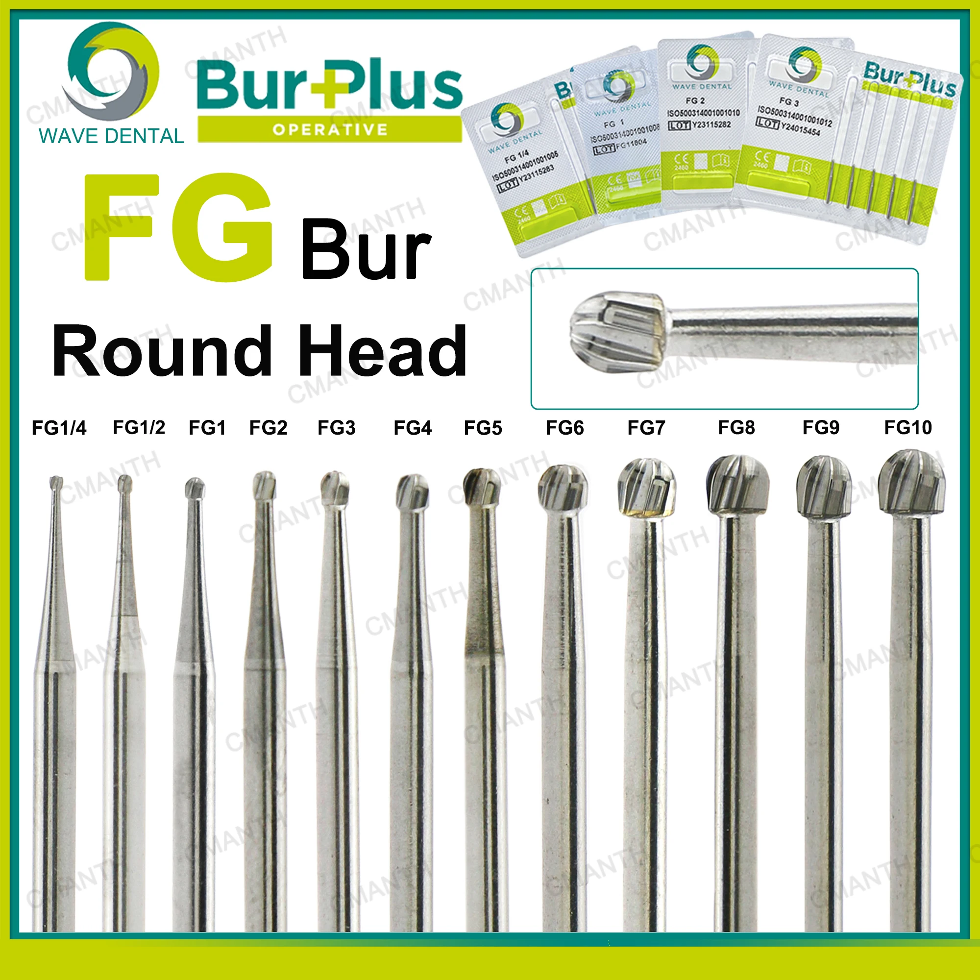 

WAVE Dental Tungsten Carbide Burs Dentistry Bits Burs Round Head FG Dia.1.6mm For High Speed Handpiece 5Pcs/Pack Dentistry Tools