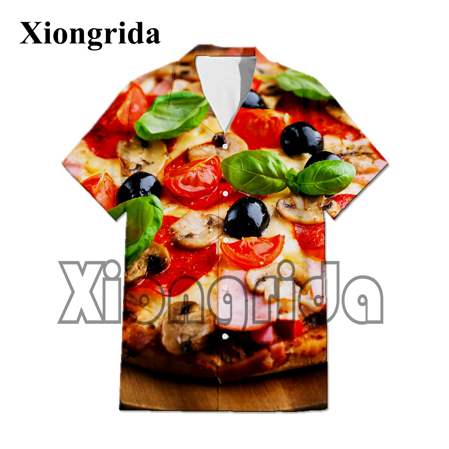 Novelty Pizza Print Shirts Mens 3D Food Print Hawaii Beach Shirts Hip Hop Harajuku Unisex Short Sleeve Blouse Tops Streetwear