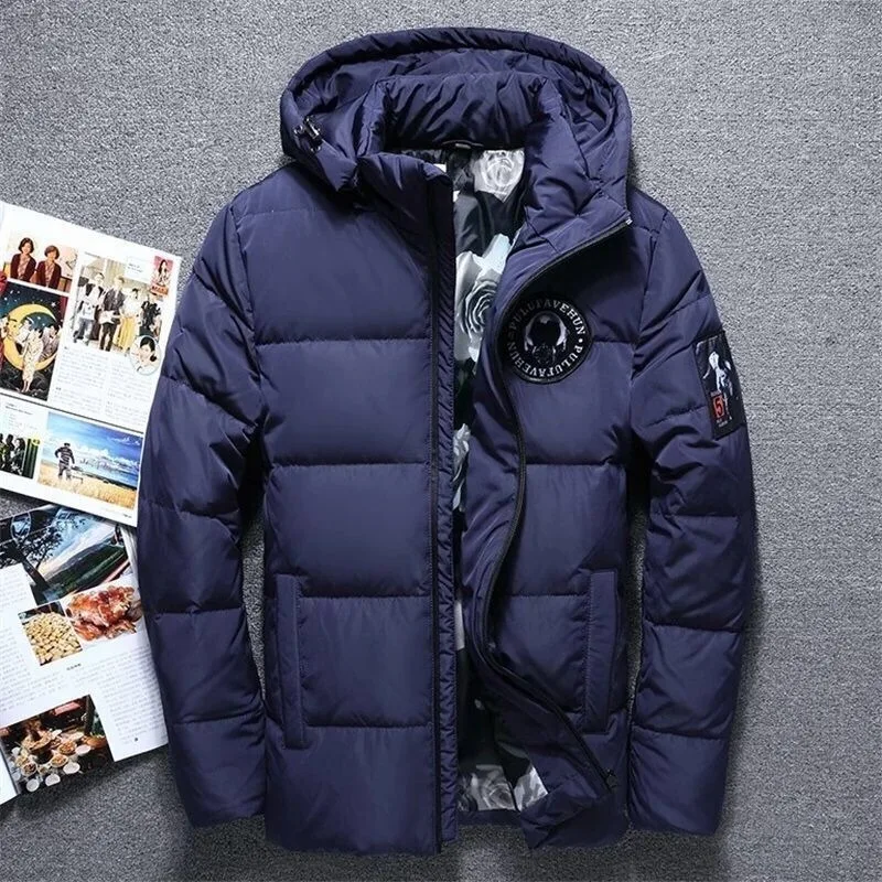 2023 New Men White Duck Down Jacket Winter Coat Short Loose Parkas Thicken Warm Fashion Outwear Hooded Leisure Overcoat