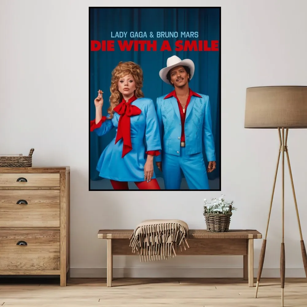 Singer Lady Gaga Die with a smile B-Bruno Mars P Poster Home Prints Wall Decoration Living Room Painting Bedroom Office