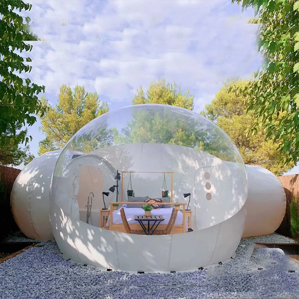 Outdoor Camping Transparent Inflatable Bubble Tent Bi-Spherical Clear House Garden Cabin Lodge Starry Sky  Dome With Free Blower