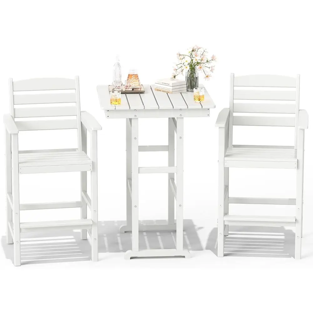 

Комплект уличной мебели для бара: стол и стулья, устойчивые к погодным условиям, из HDPE, в стиле Адирондак, белые, для патио или сада