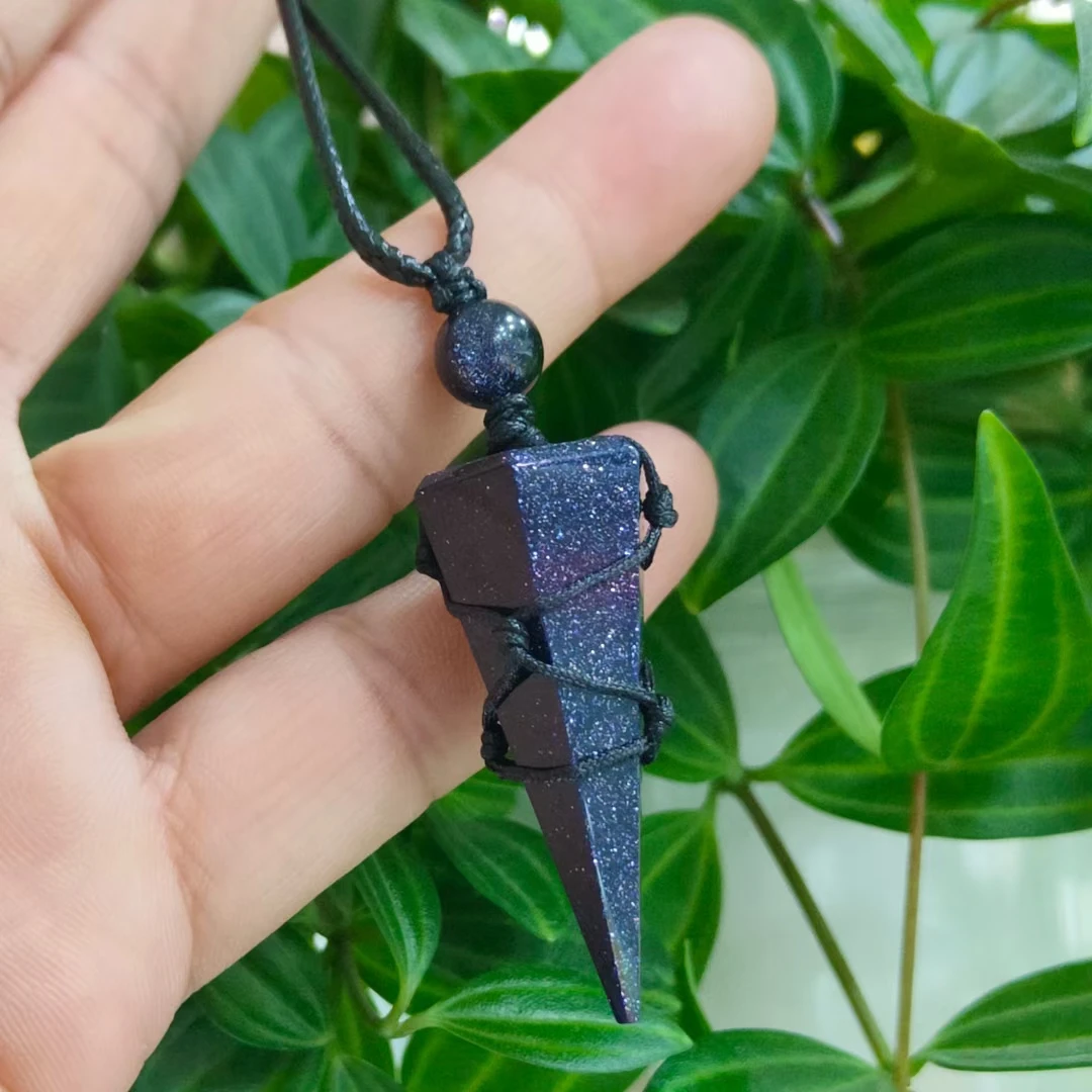 

Натуральный синий песок, целебный кристалл, шестиугольная пирамида, Рейки, маятник, кулон, гадание, чакра, камень, кулон, амулет, ювелирные изделия