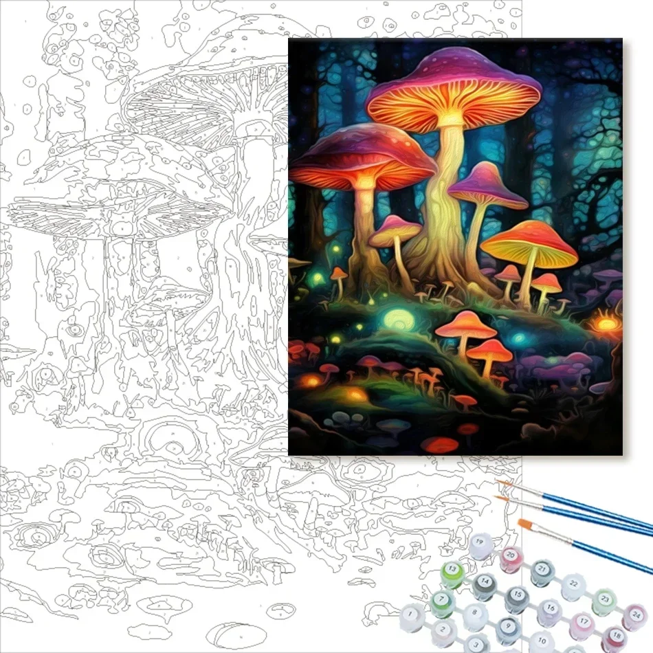 581849 Painting Paints By Numbers Coloring For Adults Forest Mushrooms Art Supplies Handmade Wall Art Picture Home Decor