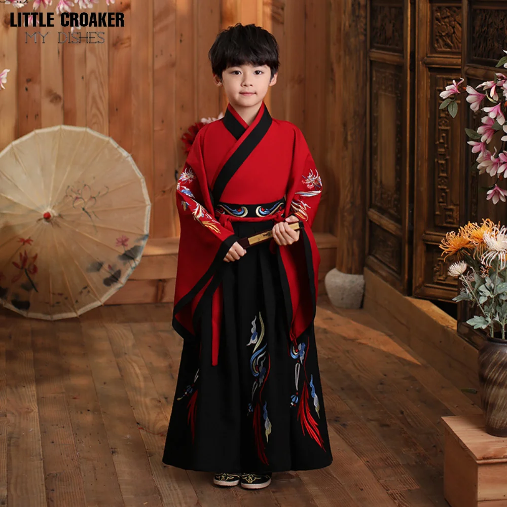 Disfraces de baile de equipo chino para niños, traje tradicional Hanfu Tang para niños, actuación en escenario, faldas Kimono, otoño