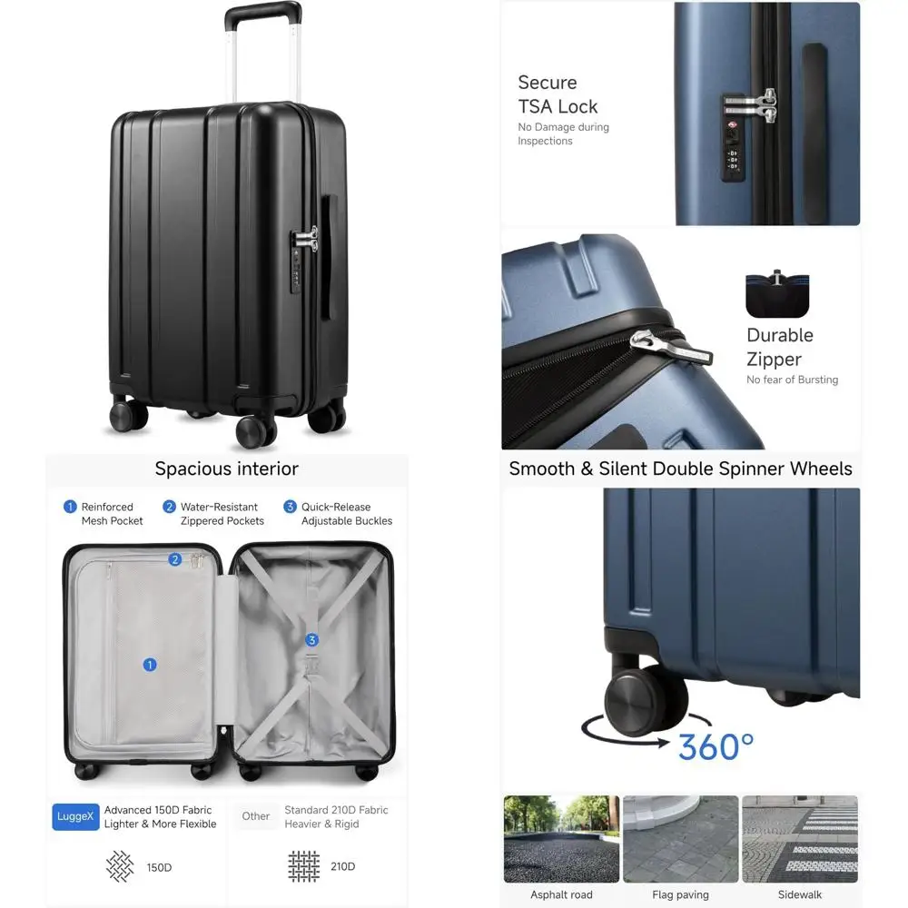 

Схваленый авиакомпанией 20-дюймовый чемодан-спиннер с твердым корпусом и замком TSA, легкий материал ПК для путешествий