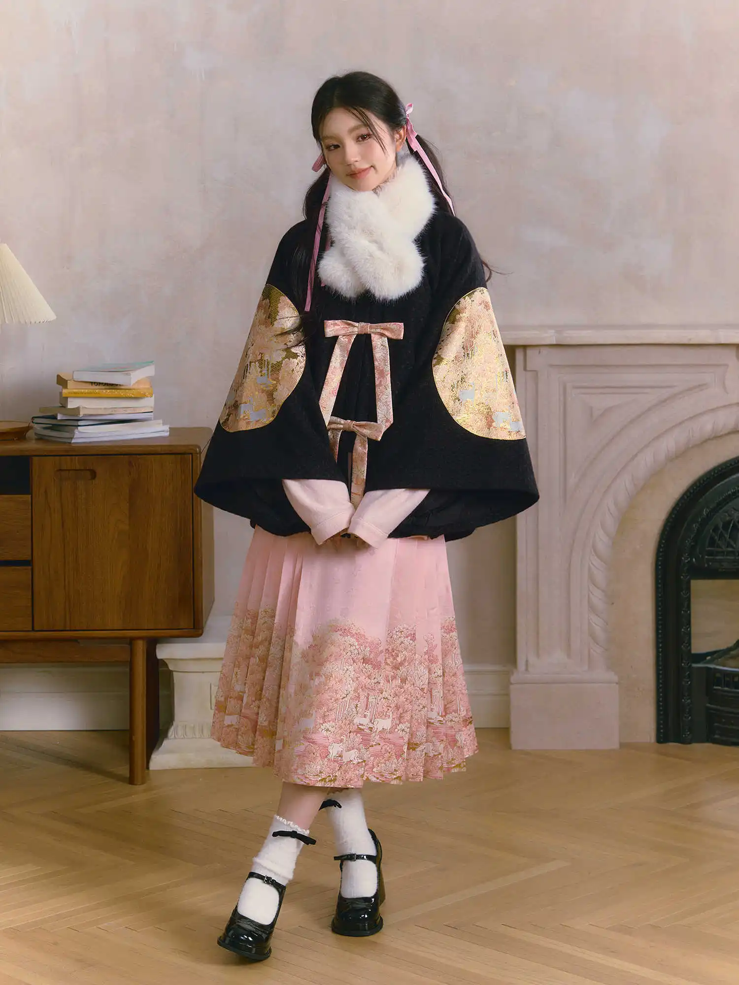 Originele Hanfu Zwart Roze Ronde Hals Paardenjurk Met Halve Mouwen Set Dagelijkse Verbetering Hanfu