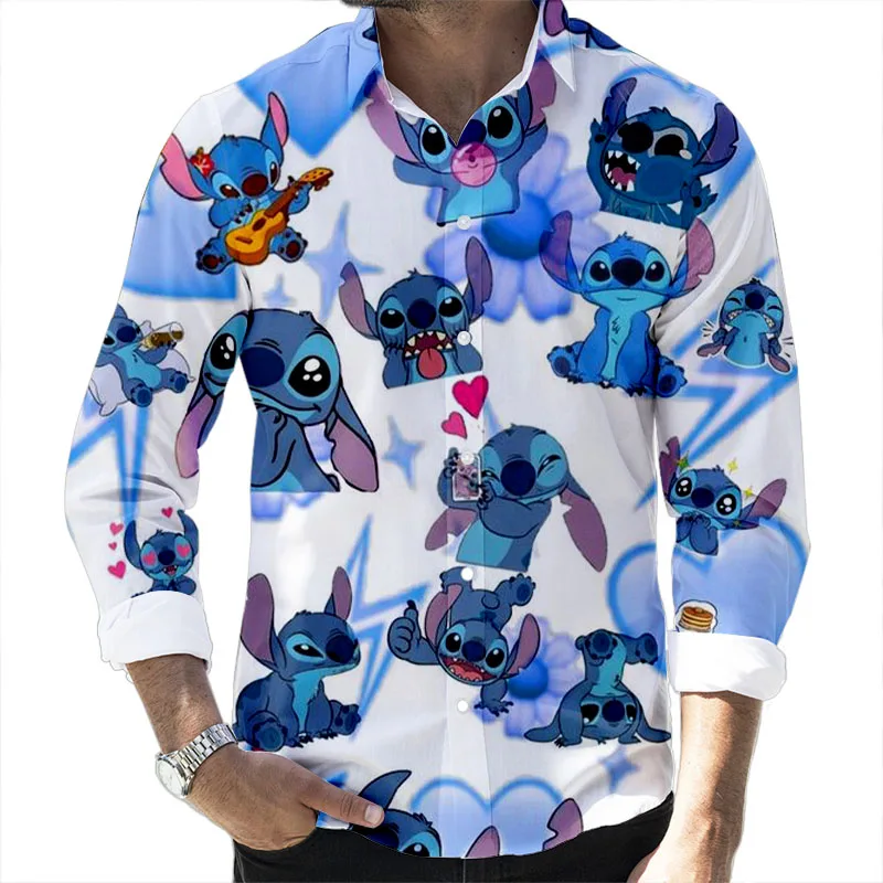 Fall 2022 New Disney Cartoon Casual 3D Printed Long Sleeve Lapel Slim Fit Mickey Donald Duck Brand Men\'s Top