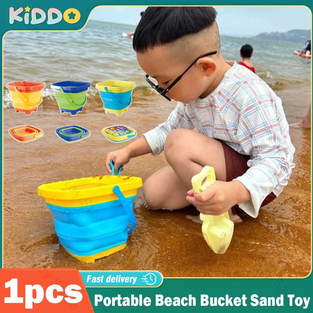 

Portable Beach Bucket Sand Toy Foldable Multi Purpose Silicone Pail Portable Beach Bucket Sand Toy No shovel 3 Color Gifts Kid