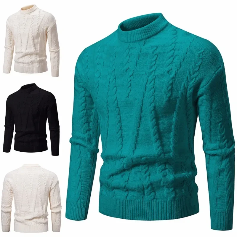 New Men's Sweater Knitted Casual Fashionable Warm Pullover Mens Sweater  Man Clothes Mock Neck