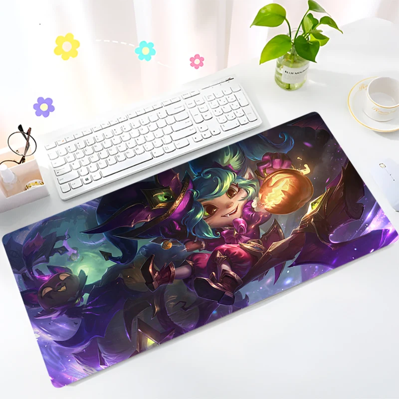 

Poppy League Of Legends Mouse Pad Laptop Kawaii Black Cat Anime Mousepad PC Purple Gaming Keyboard Rug XL Gamer Cabinet Desk Mat