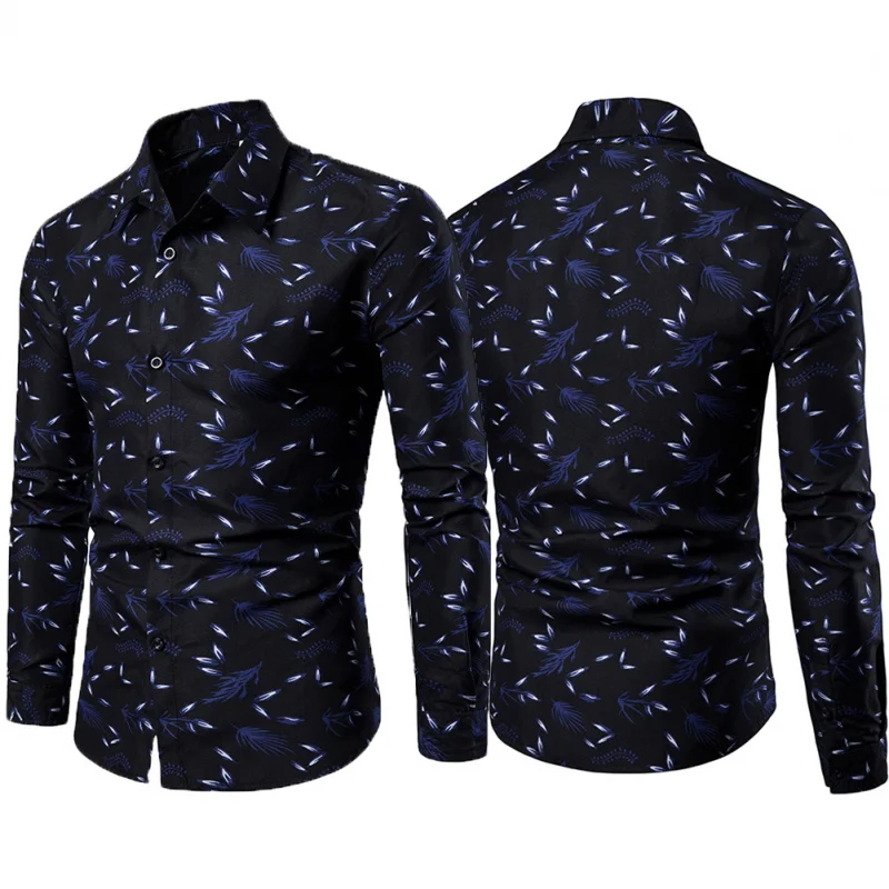 

Casual women turn down collar long sleeve leaf print buttons slim plus size shirt