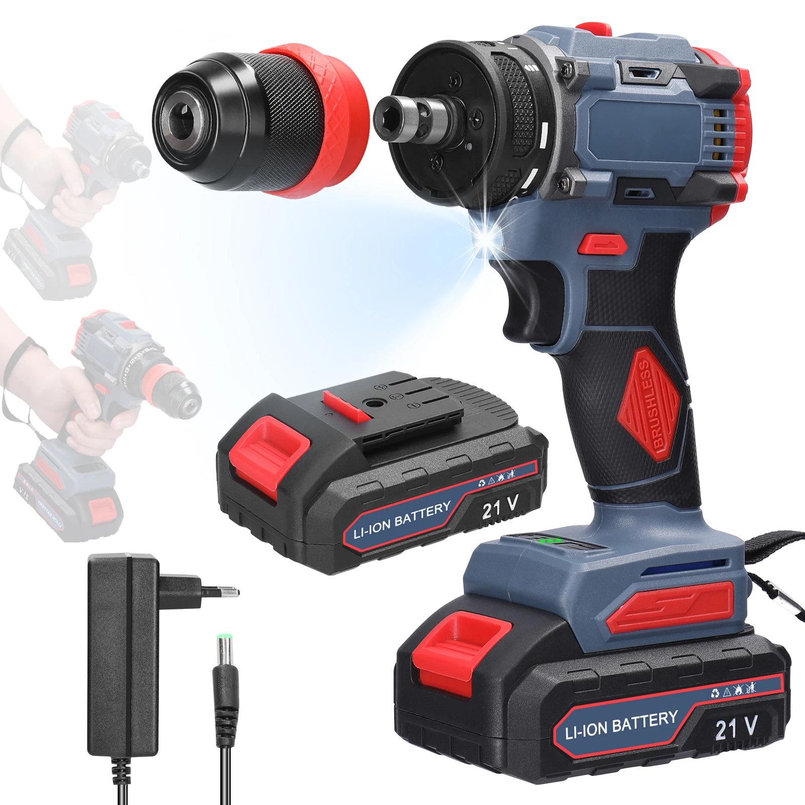 21V 2in1 Trapano Al Litio Cacciavite Elettrico Multi-funzione Strumento di Potere 55Nm Coppia Motore Brushless Pratico Cacciavite Spina di UE