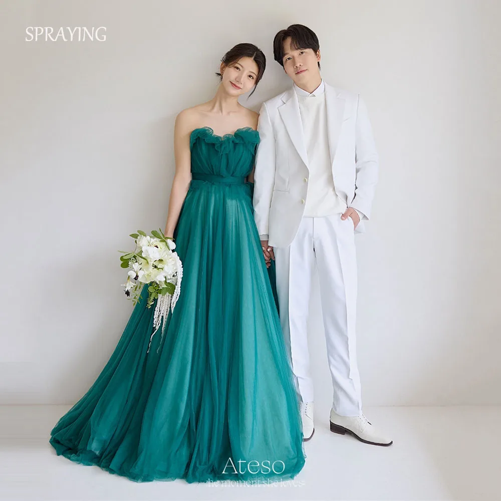 

SPRAYING Fairy Tulle A line Long Evening Dresses Korea Wedding Photo Shoot Sweetheart Sleeveless Party Dress Corset Customized