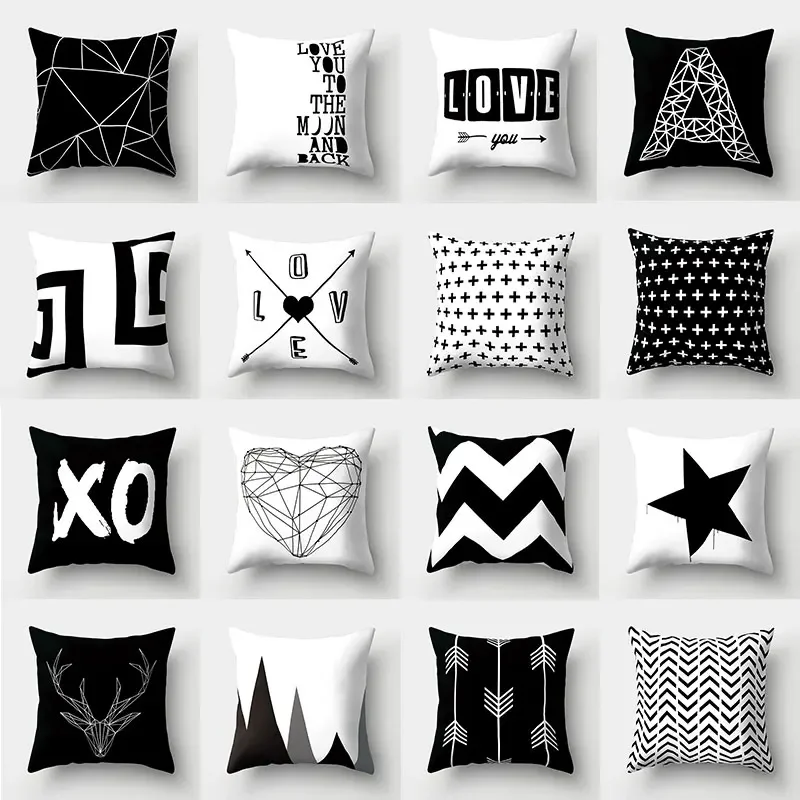 Customizable Throw Pillowcase Home Decor Pillowcase New Black and White Geometric Cushion Cover Decorative Pillowcase