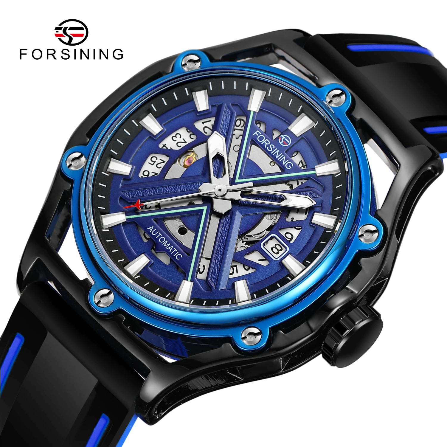 2024 Forsining Gele Robot X Ontwerp Transparant Skelet Rubberen Band Mannen Mechanisch Automatisch Horloge Luxe Montre Homme Klok