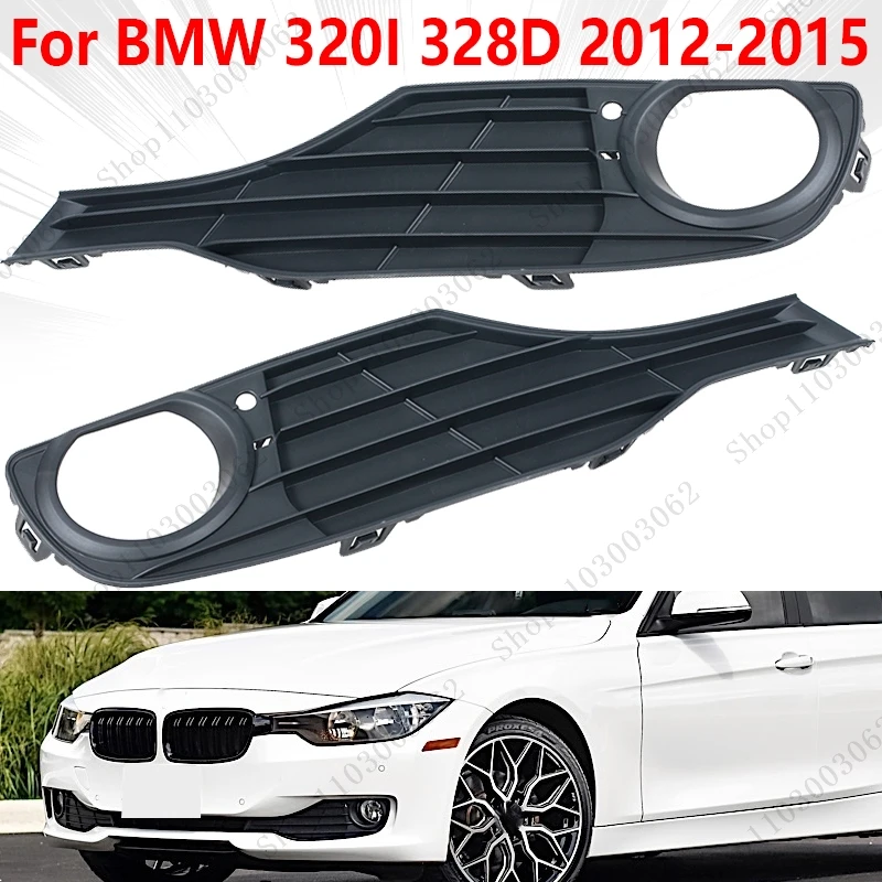 Black Front Bumper Grill Grille For BMW 320I 328D 2012 2013-2015 Front Bumper Fog Light Lamp Cover Grill 51117255366 51117255365