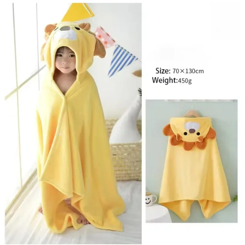 Банное полотенце с капюшоном и мультяшным животным - детский коралловый бархатный быстросохнущий детский пляжный плащ, халат и удобное пеленальное одеяло