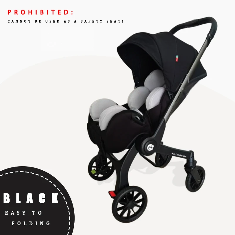 

Lightweight Convertible Baby Pram, One-Hand Adjustable with Shock-Absorbing Cotton Pads, Reversible Handle & Anti-Slip Wheels for Infants