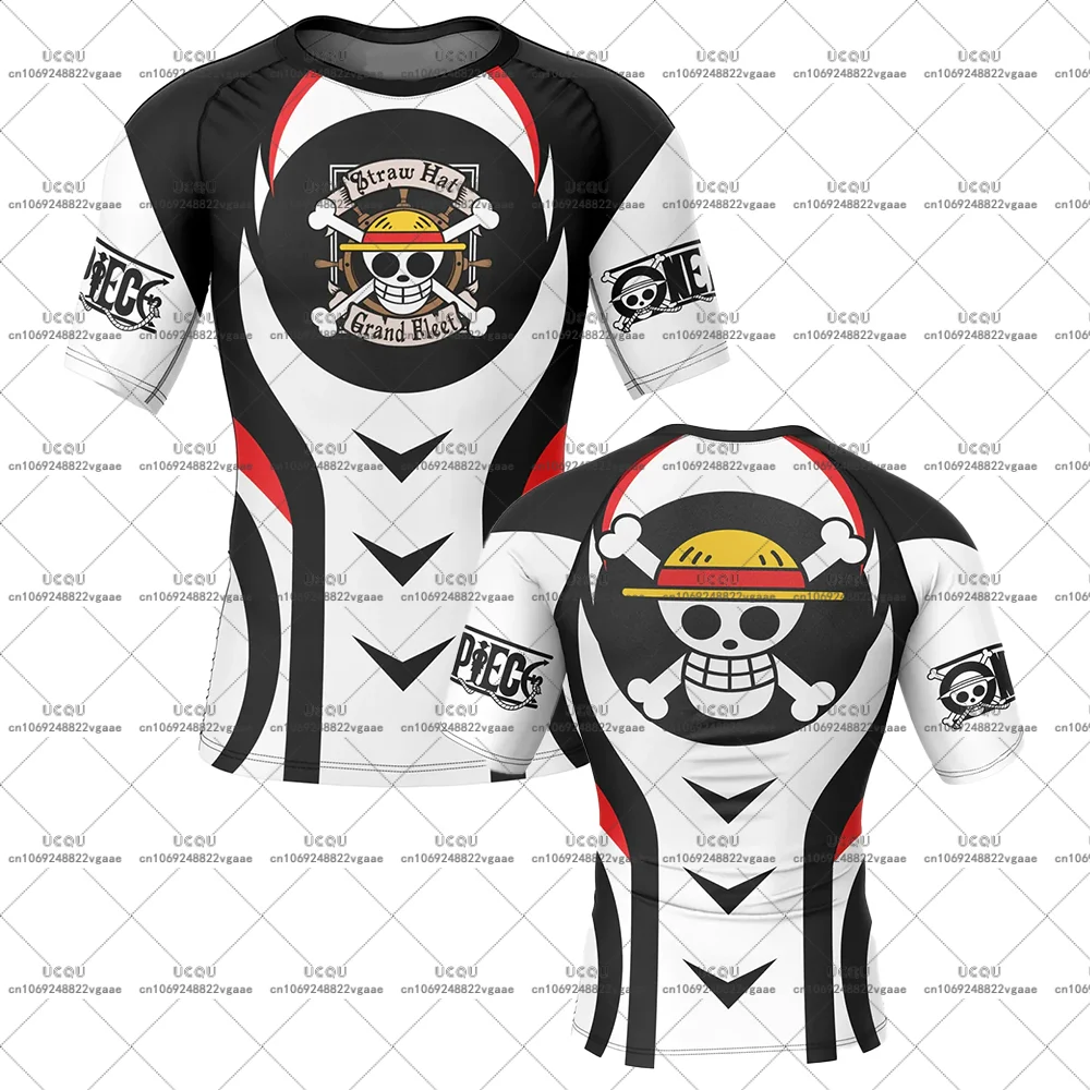 Été Y2k Anime garçons t-shirt hommes vêtements de sport décontractés une pièce chapeau de paille équipage à manches courtes Compression Rashguard Luffy