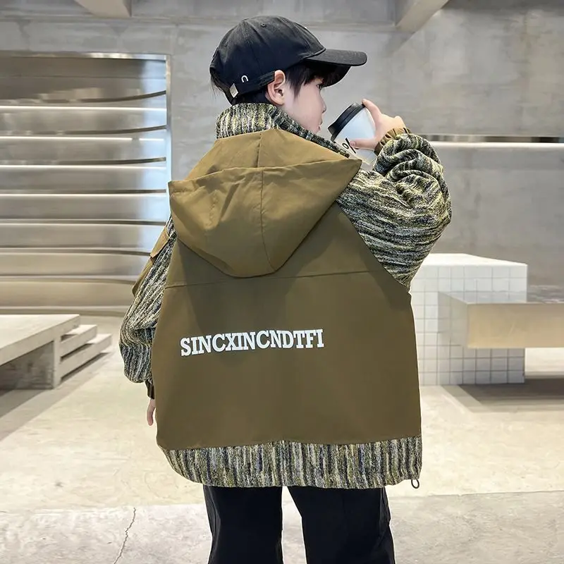 Joggers Boys Hooded Coat Spring Autumn New Korean Children Top Teen Boys Handsome Outerwear Windbreaker Jacket for 5-14Y