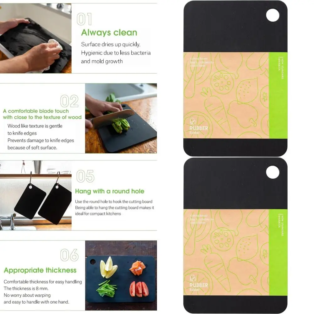 

Large Black Synthetic Rubber Cutting Board, Made in Japan, 14.6 x 9.6 x 0.3 (L x W x H), NBD003