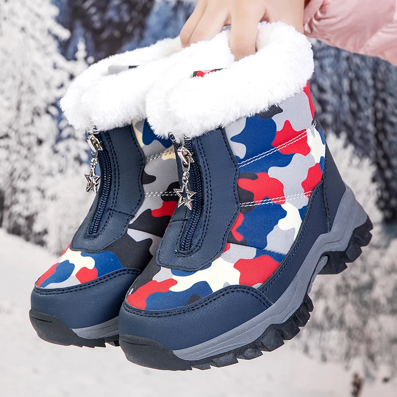 

2025 зимние теплые зимние ботинки для детей, нескользящие нескользящие кроссовки из водонепроницаемой ткани для мальчиков и девочек, уличные детские ботильоны