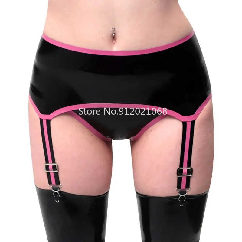 

Black with Pink Latex Gummi Garters Stockings Clip Customize for Women Girl