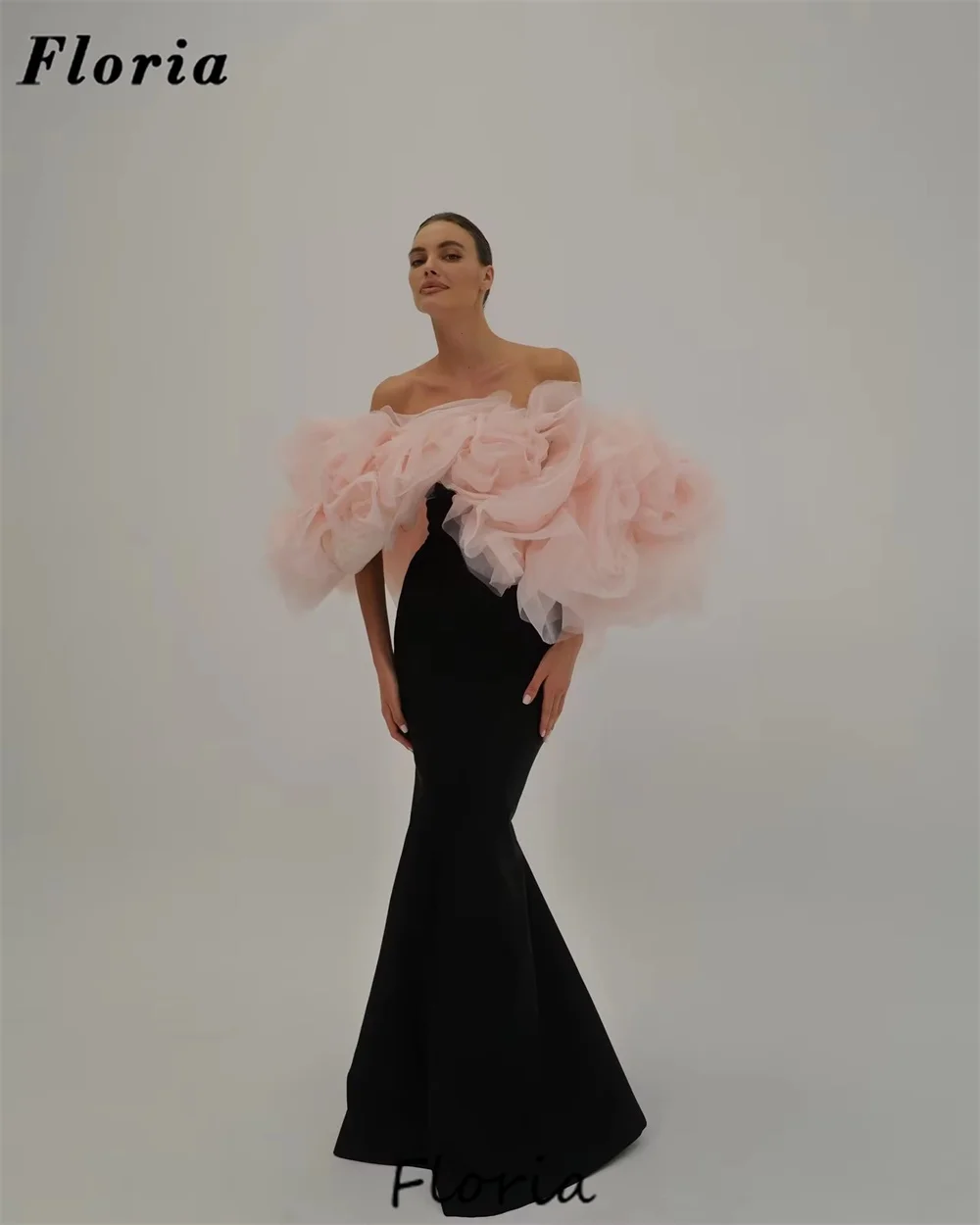 Black Mermaid Evening Dresses Off Shoulder Pink Tiered Red Carpet Dress Elegant Robes De Soiree Wedding Party Dress Prom Gowns