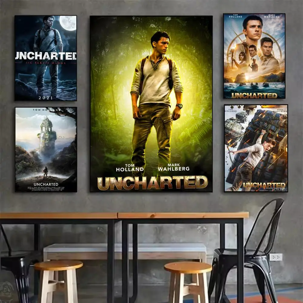 Action-Adventure U-Uncharted Movie Poster Self-adhesive Art Waterproof Sticker Coffee House Dorm Room Wall Decor