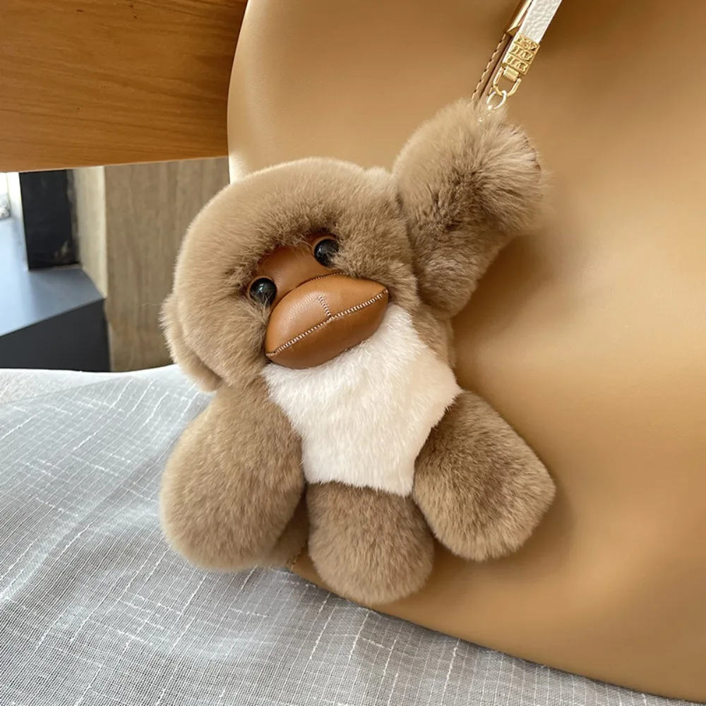 Stuffed Animals Lucky Little Monkey Keychain Soft Fur Cartoon Rex Rabbit Fur Monkey Keychain Plush Doll Kawaii
