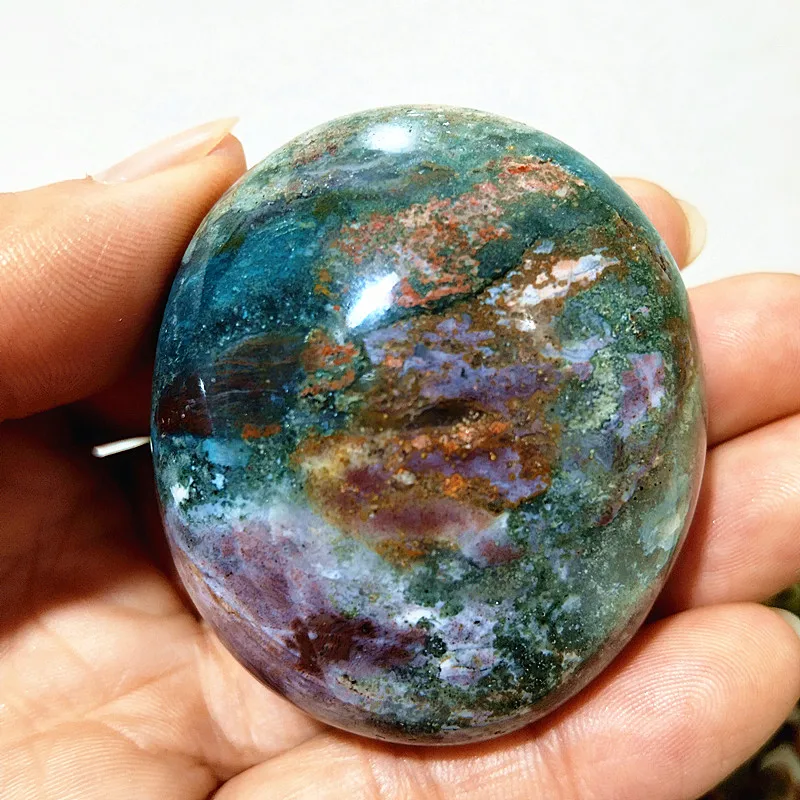 Natural Stone Beautiful OceanJasper Palm Stone Meditation Sorcery Energy Cure Feng Shui Crystal Room Decoration