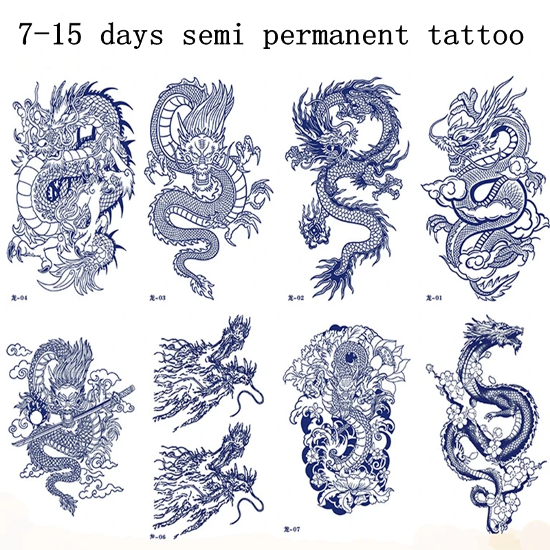 Tatouage Temporaire Semi Continu en Jus de Dragon, Autocollants Imperméables et Durables