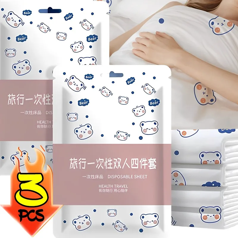 Non-Woven Bedding Set Thickened Disposable 3/4pcs Bed Sheet Set Portable Bedding Set Travel Hotel Dirty Proof Isolation Sheets