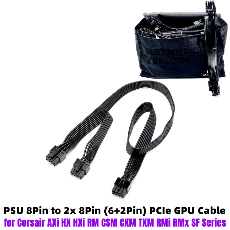 PSU 8Pin a PCIe Dual 8Pin 6+2Pin GPU Cable de alimentación para Corsair TX850M TX750M TX650M TX550M TX-M Fuente de alimentación Modular, 18AWG plano