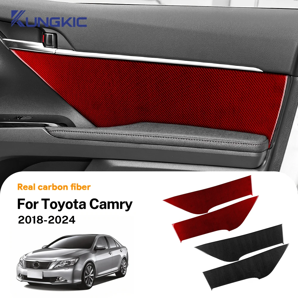 

Настоящее мягкое углеродное волокно для Toyota Camry 2018 2019 2020 2021 2022 2023 2024, наклейка на переднюю и заднюю дверную панель автомобиля, аксессуары
