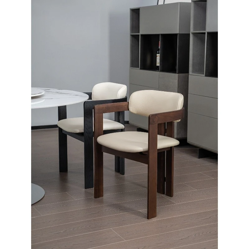 

Medieval solid wood dining armrest back light luxury premium French leather dining table tea