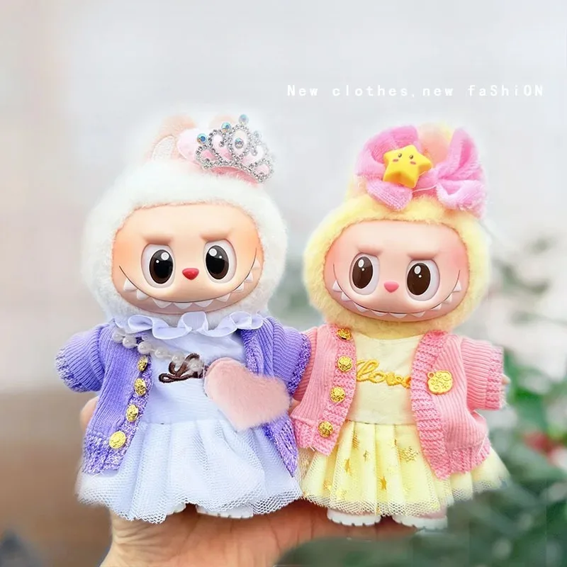 

Cute 17cm Labubu Doll Clothes Set - Macaron Plush Outfit with Hair Accessories, DIY Doll Dress, Soft Costume Gift for Collectors