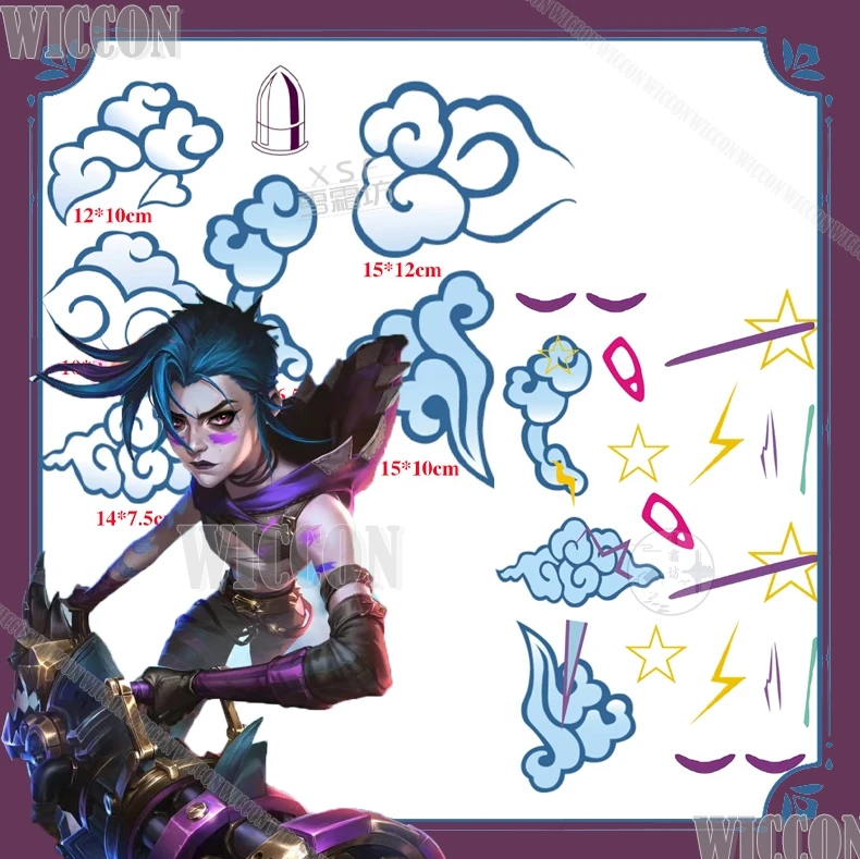 

League of Legends Jinx Arcane S2 Cosplay Temporary Tattoo Stickers LOL Games Jinx Character Body Art Decals Cos Prop Halloween