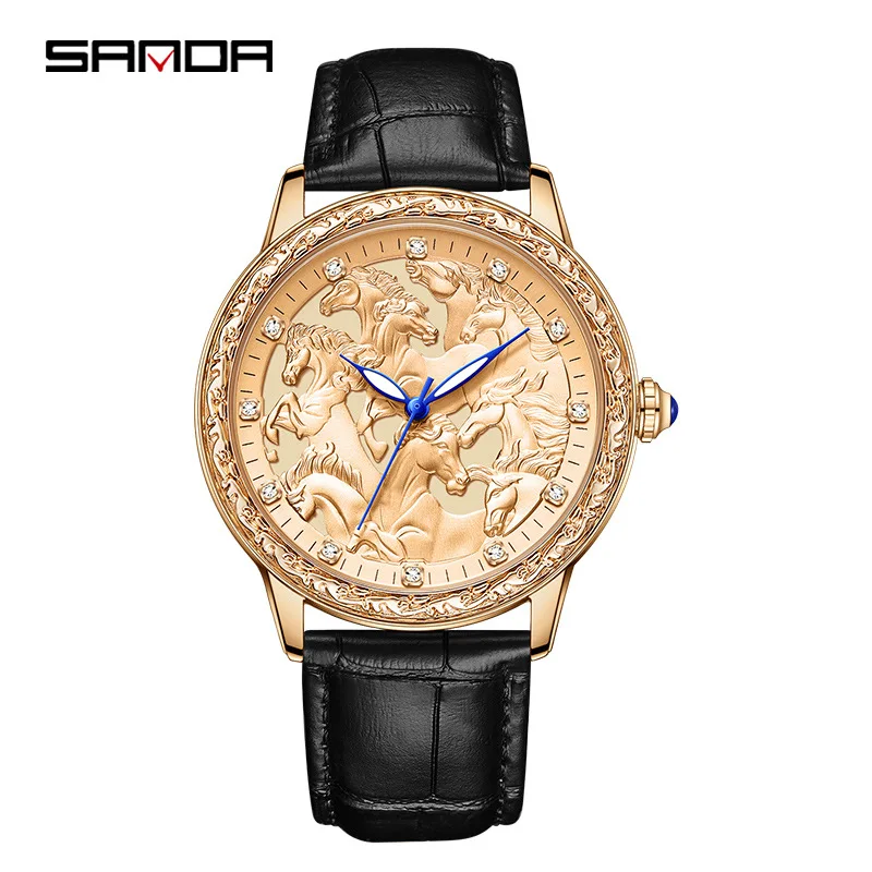 Fashion Sanda Top Brand Elite Mens Quartz Watches Business Dress Waterproof Wristwatch Men Luxury Breathable Leather Sport Gifts