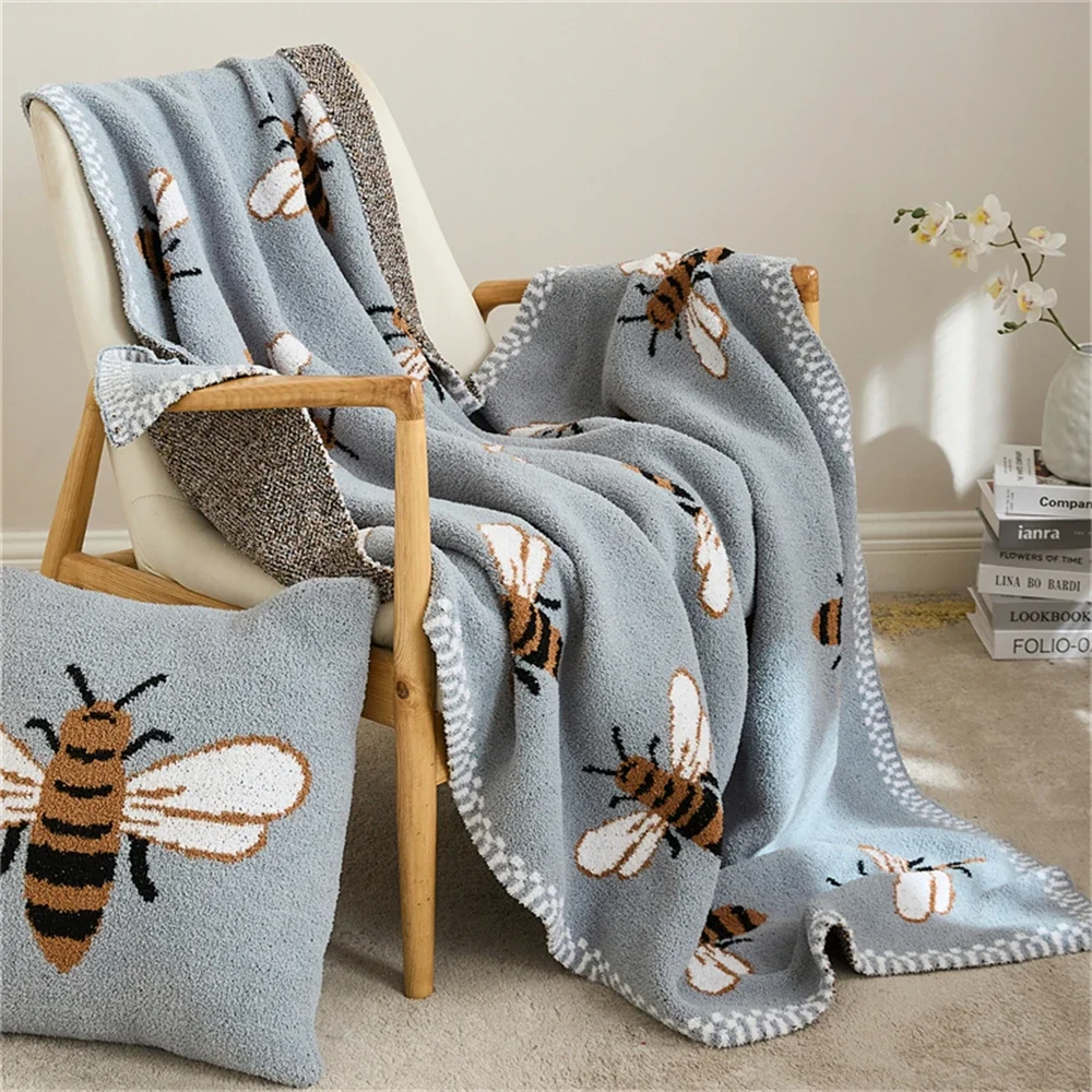 

Bee Pattern Knitted Blanket Sofa Towel Cover Portable Office Nap Blankets For Beds Throw Blanket Bedroom Decorative Shawl Gift