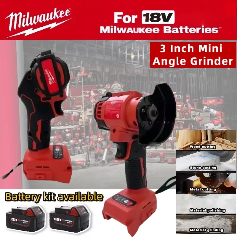 

Milwaukee 3inch Angle Grinder Cordless Grinding Polishing Machine Electric Diamond Cutting Grinder Tool For Milwaukee Battery